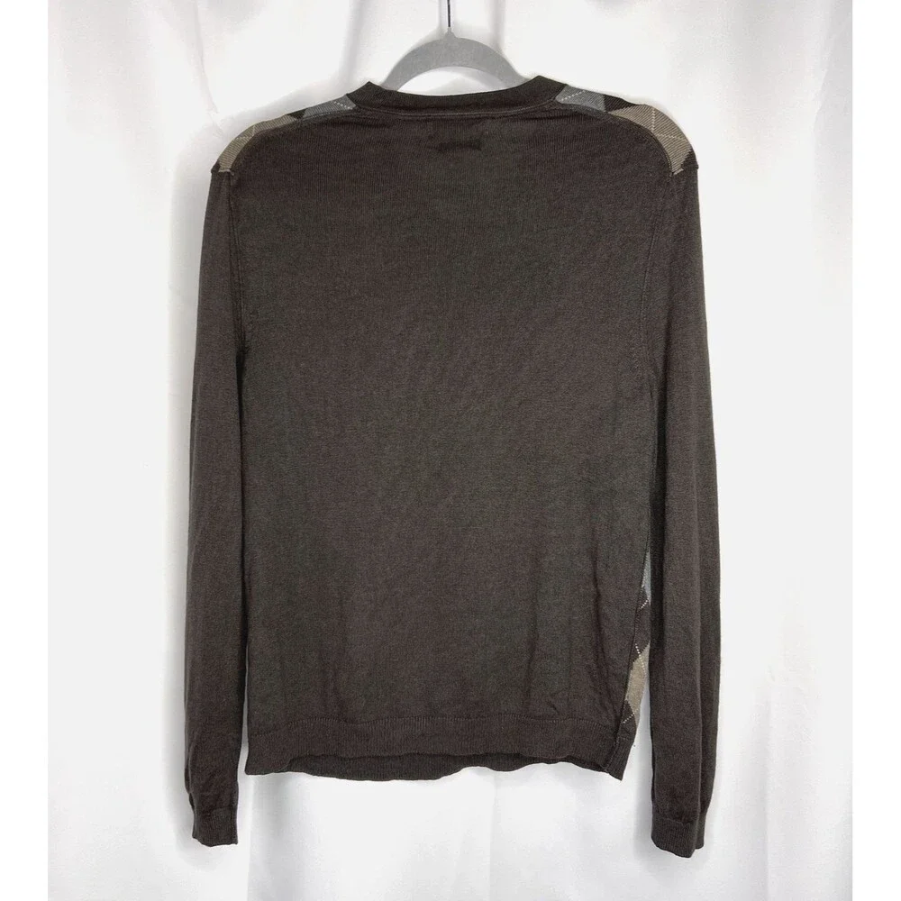 BANANA REPUBLIC Mens Silk Cashmere Diamond Argyle Vneck Sweater Small Brown Blue